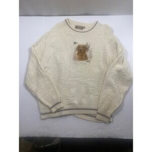 Shenandoah Cream Golden Retriever Bird Embroidered Knit Sweater XL